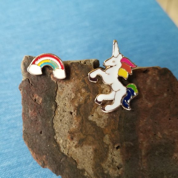 Unicorn & Rainbow Stud Earrings - NWOT - Picture 3 of 4